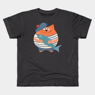Cat with fish Kids T-Shirt